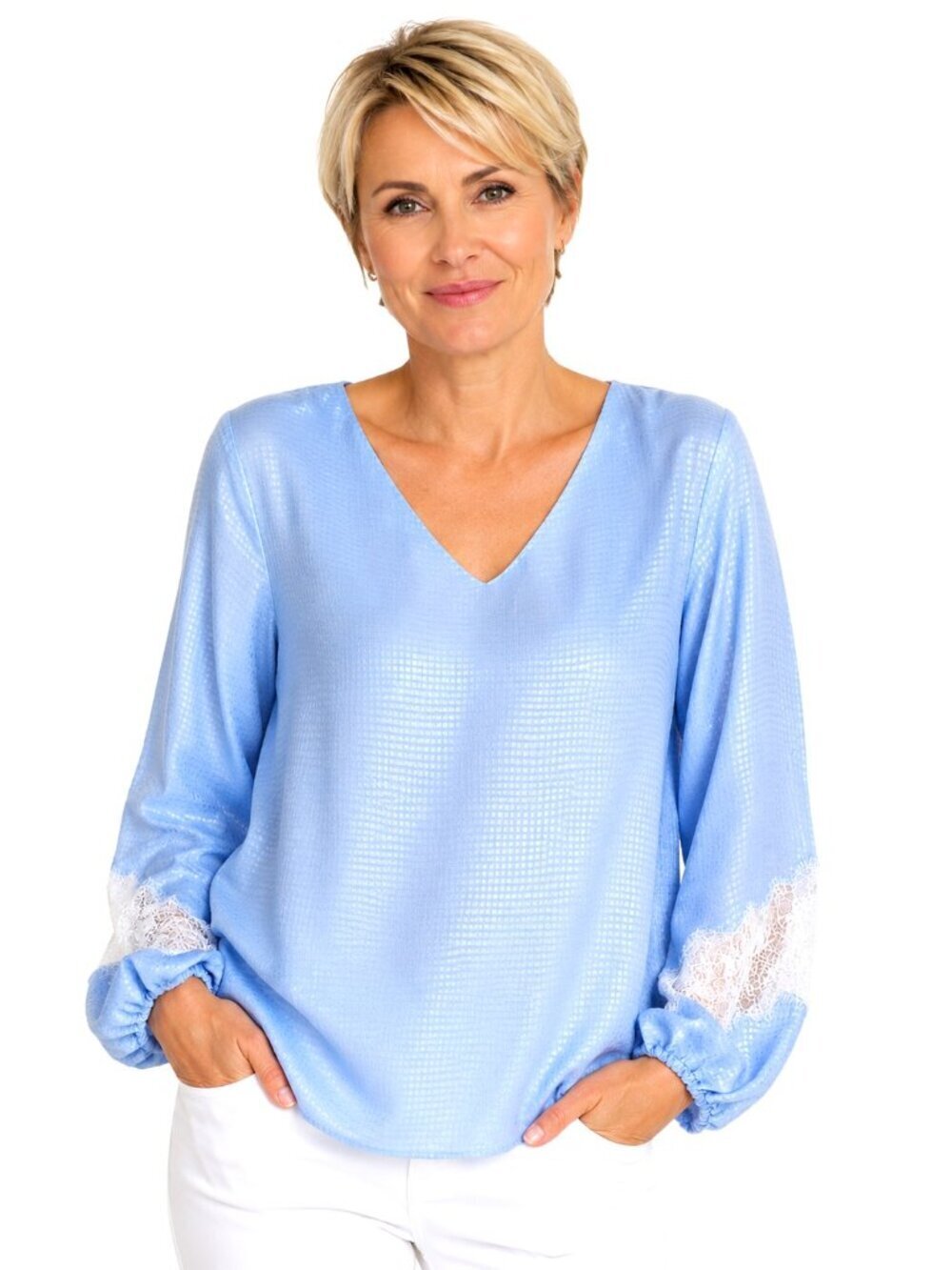 Massimo Dutti Blue Gingham Lace Sleeve Tunic NWT